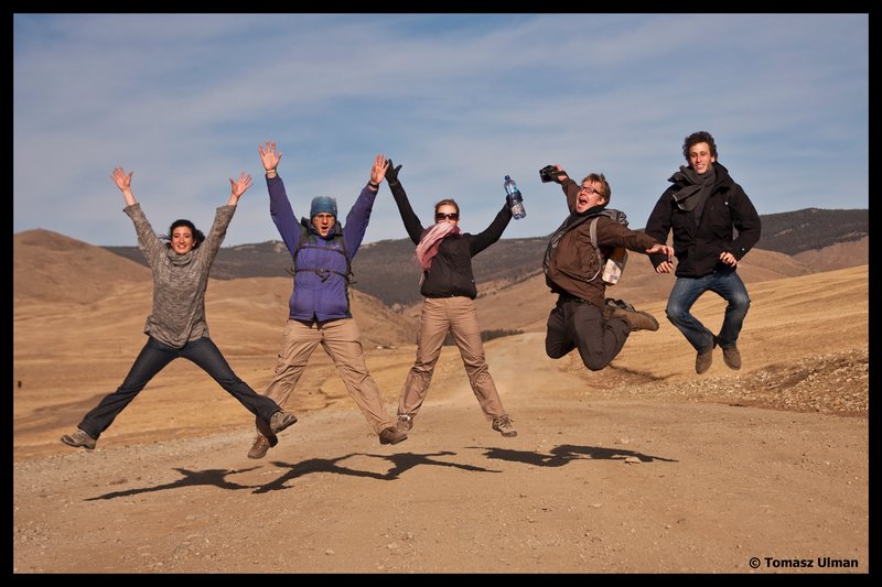 Group jumping photo in Zuunmod steppes
