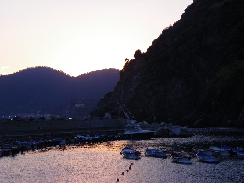 Vernazza harbor at sunset