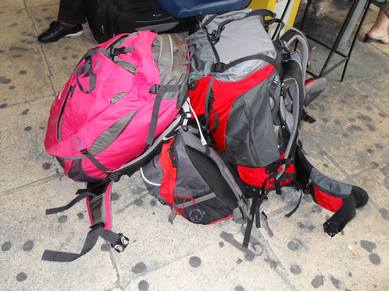 Our back packs,at Athens bus station