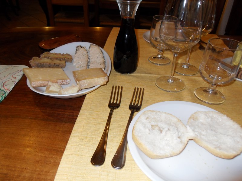 Delicious meal of cheese, bread and honey in a tavern in one of the hamlets