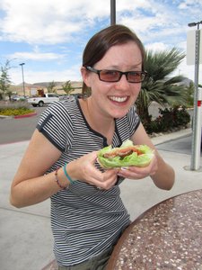 Our friend eating a burger wrapped in a lettuce leaf... who says Americans are unhealthy?!