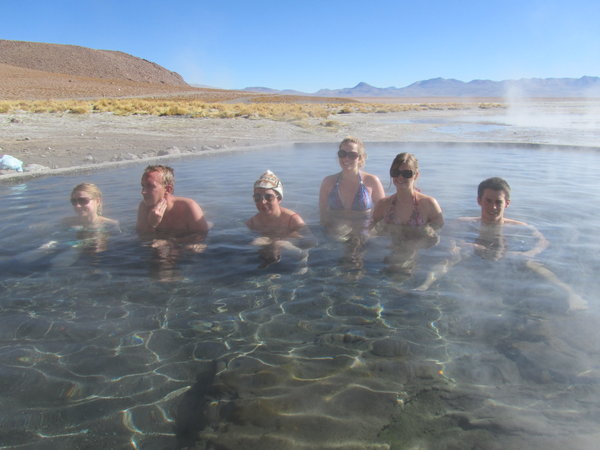 Group photo at the natural hot springs