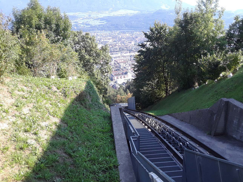 Looking down funicular at Hungerburg