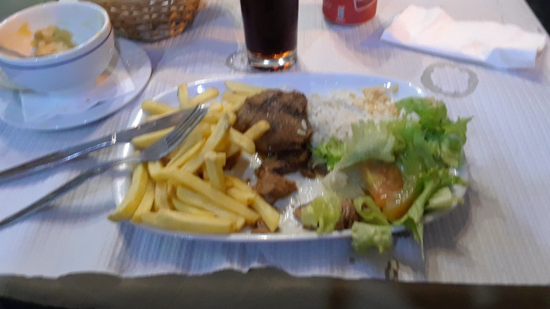 Beef, fries, and salad of Pilgrim's Menu