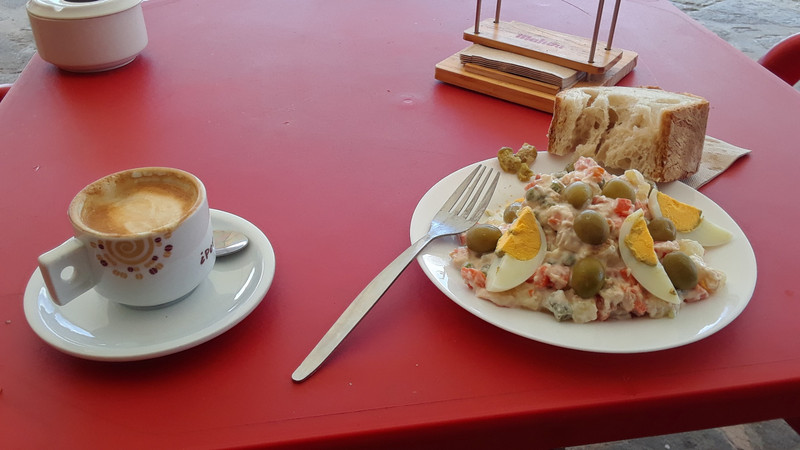 Lunch of ensaladilla rusa at café just up the street