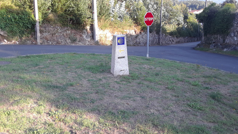First Camino marker in Spain, at 165Kms to Santiago