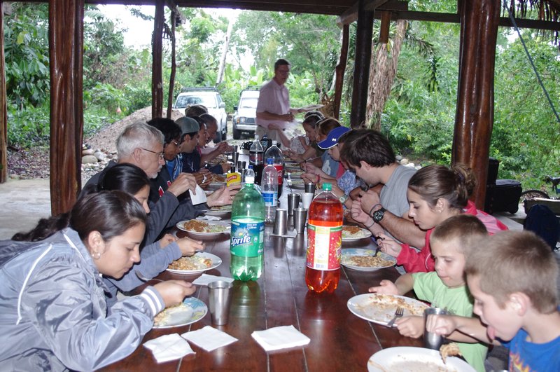 Sitting down to our first meal in the jungle