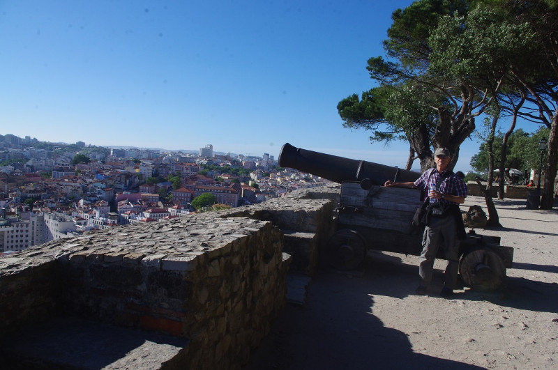 J.C. and one of the cannons on the walls of the castle