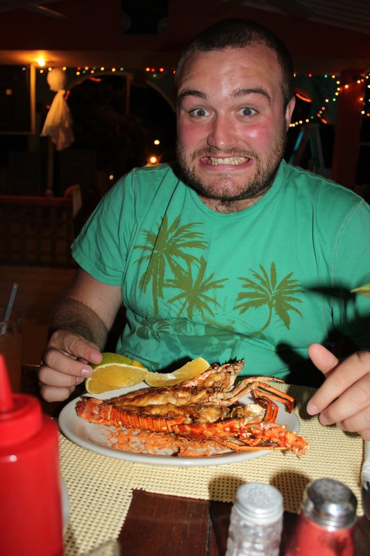Tom's happy about lobster face