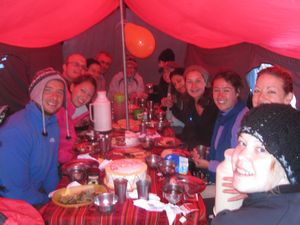 Group in dinner tent