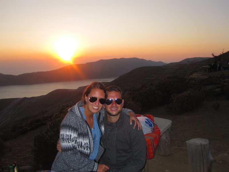 Us with the Isla del Sol sunset