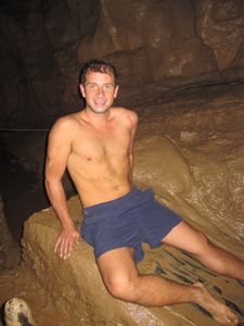 Getting ready for the mud baths in Moon Water Cave