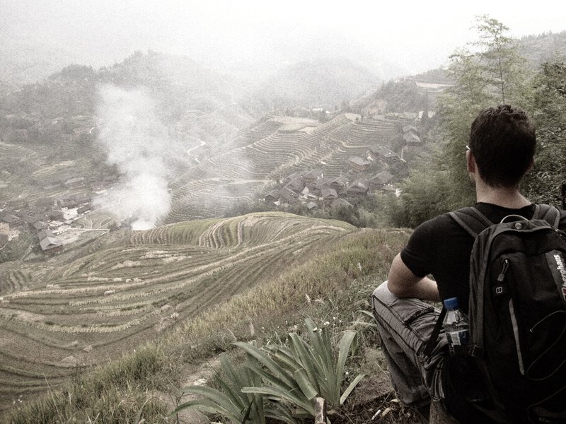 Looking out over burning rice fields