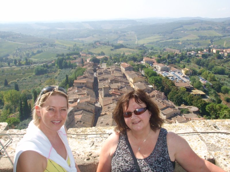 J and J on top of the tower - San Gimignano
