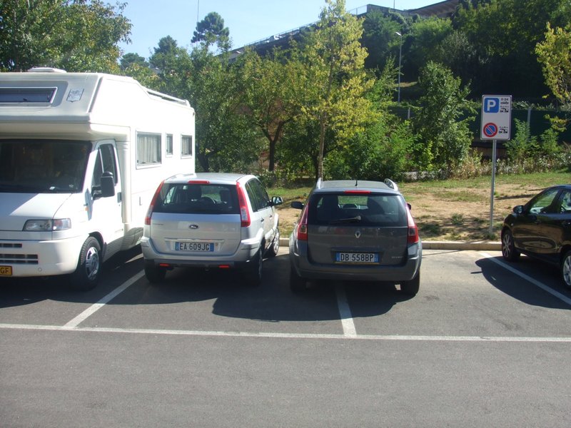Parking in Siena - we are squeezed in!