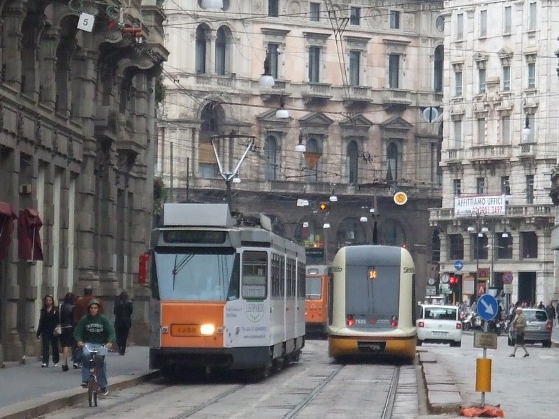 Trams old and new merge with pedestrians