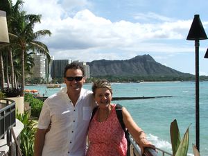 With Mum at The Sheraton with Diamond Head in the background