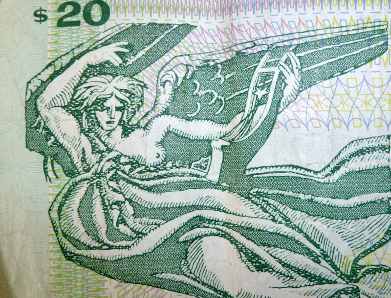 great flying woman with boob on the most common bill--$1