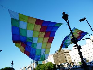 quilted rainbow flag of South American indigenous people