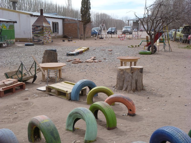 Malargue school--old tires as playground equipment