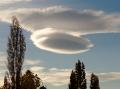 Patagonian flying saucer clouds hovering over the town