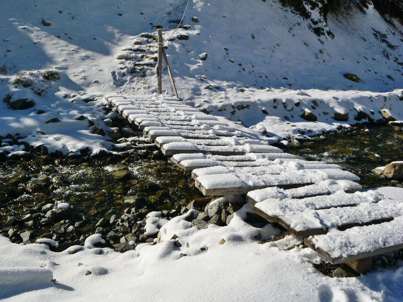 treachurous bridge and steps up hill