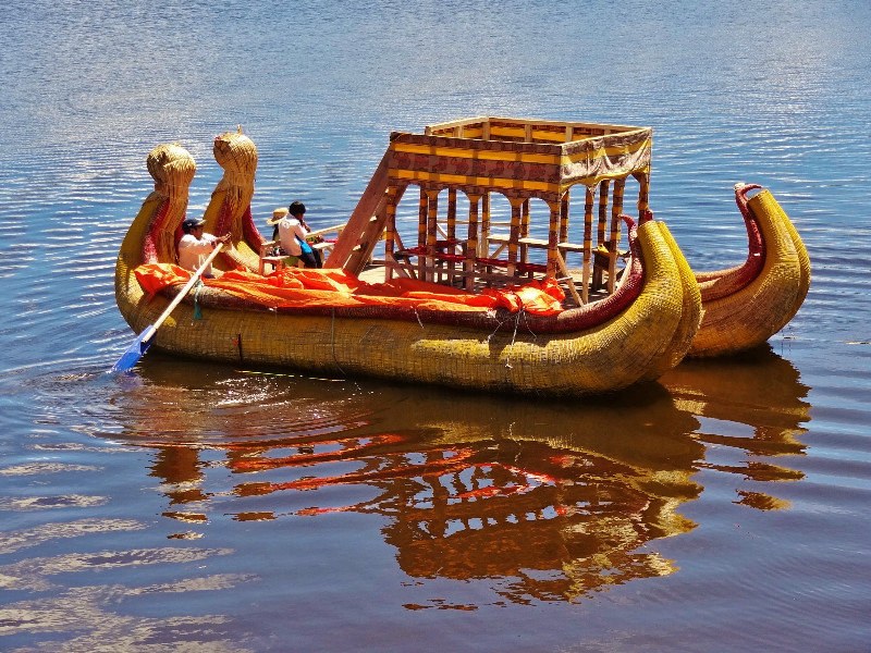 Uros Island reed boat with puma bowsprits