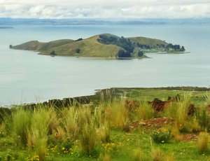 view of Isla del Sol from La Paz bus