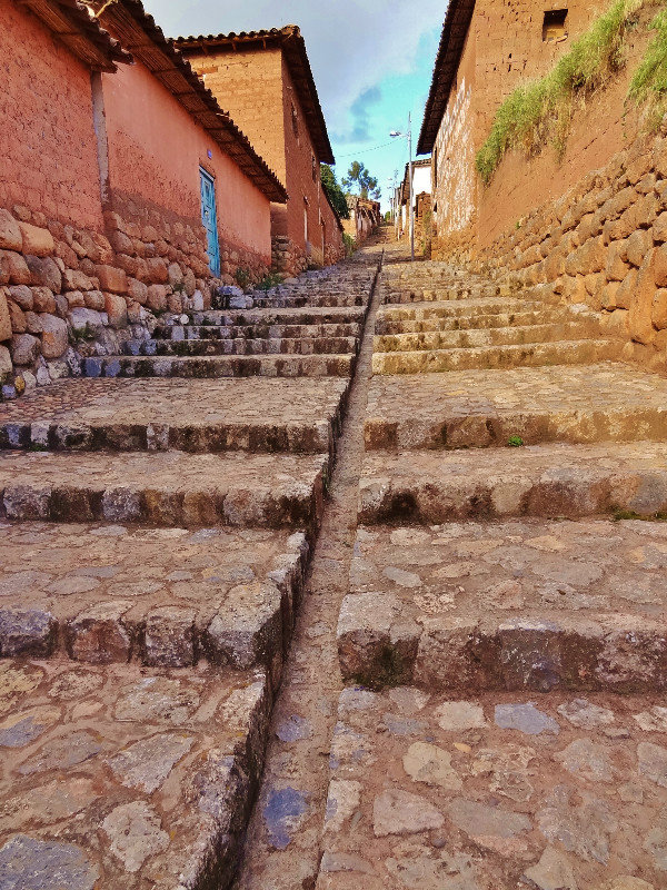 Chinchero Incan town steps with water channel