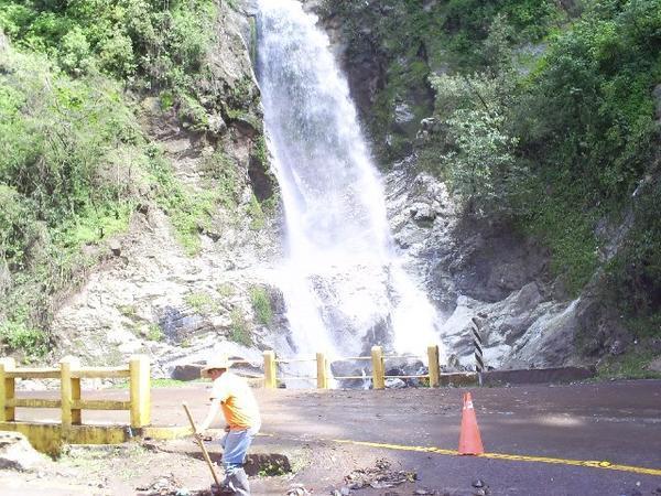 A waterfall falling from the mountains surrounding Atitlan