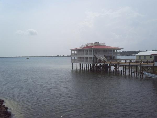Hotel on stilts in the bay
