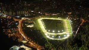 the rio stadium at nght and from bloody high up!