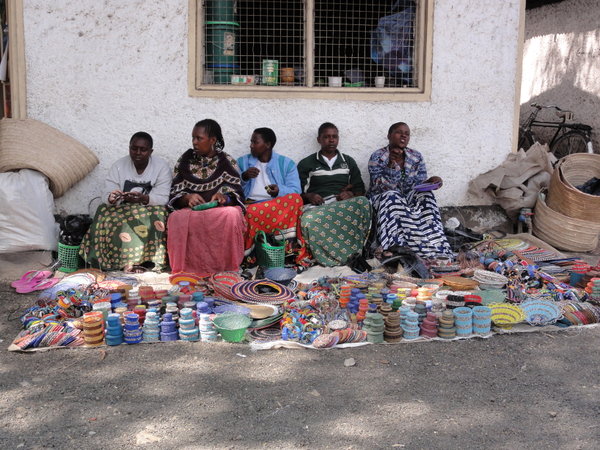 Women making crafts in the market