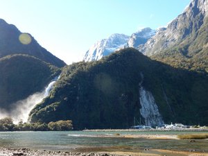 Falls and Harbour at Milford Sound