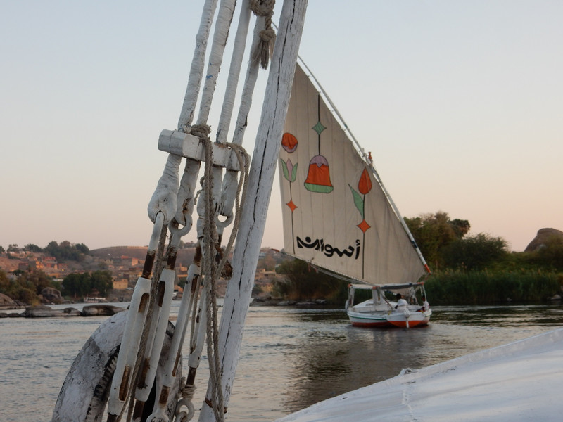 Lazing down the river in our felucca...