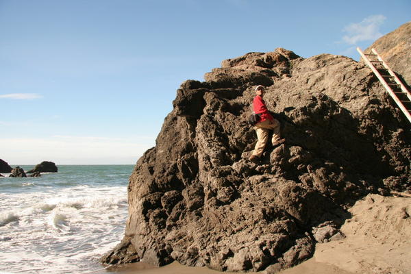 Ganesh climbing up the rock