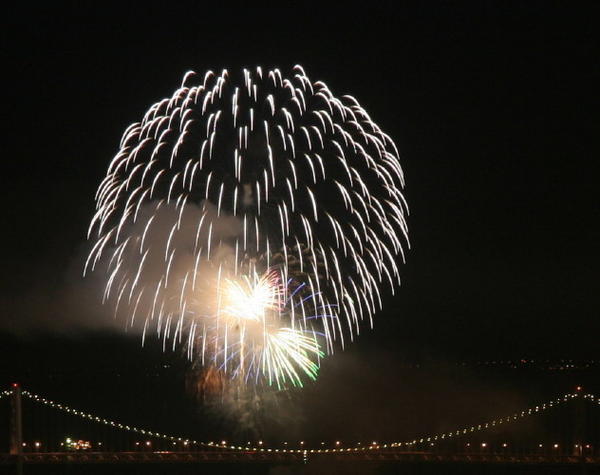 Fireworks before the bay bridge