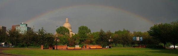 rainbow framing the AB legislature