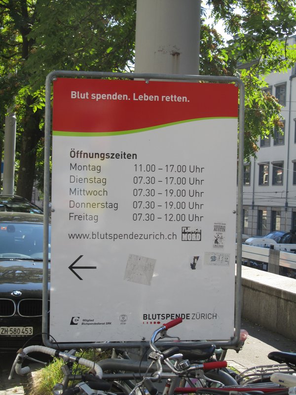 Blood Cente hours in Zurich