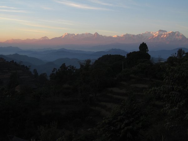 Bandipur, Sonnenuntergang  ueber der Annapurna Range