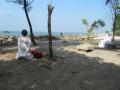 ashram meditation am beach mit tsunami steinschutzmauer
