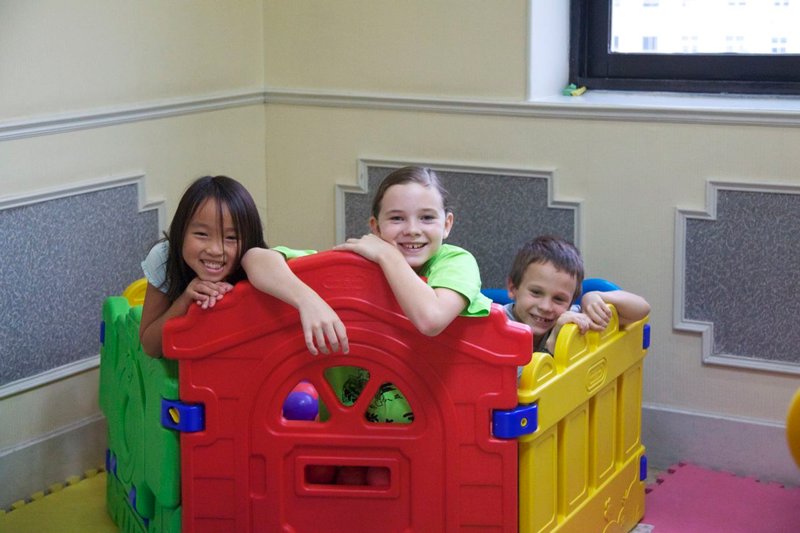 Emma & Joshua had a fine time in the playroom despite the toddler-age toys!