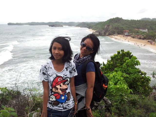 At the beach with Dewi and Evira