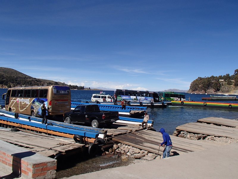Buses being loaded onto ferries