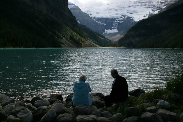 Mark and Sam looking out at Lake Louise