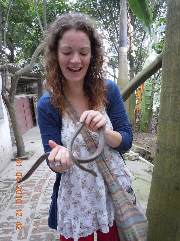 2. Very cautiously holding a snake for the first time ever...