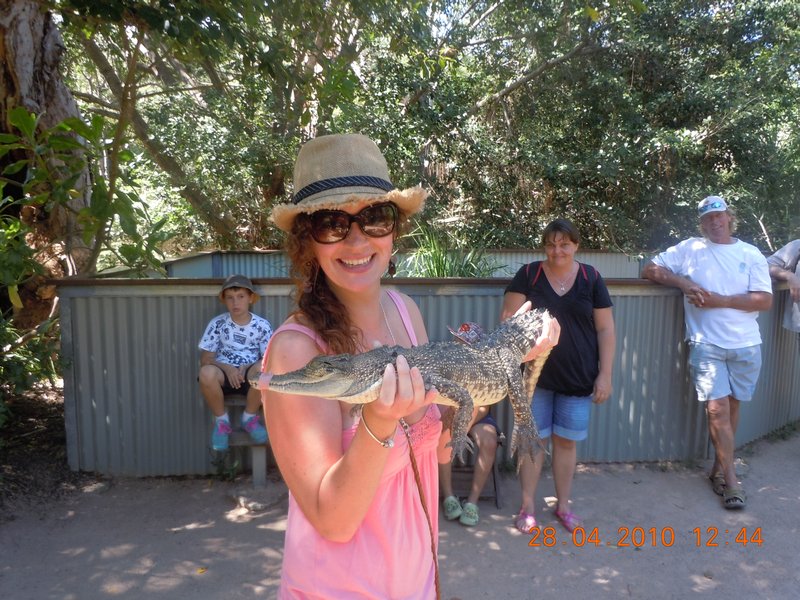 11. Now it was time to hold a baby croc, notice the mouth taped shut!