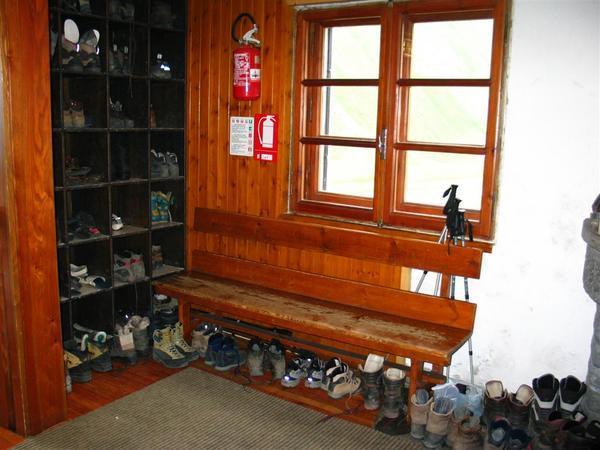 The shoes room at Refuge Elisabetta