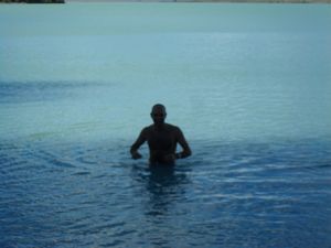 James in the lake - a very cold glacier lake