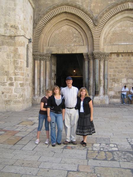 Outside the entrance to the Church of the Holy Sepulcher
